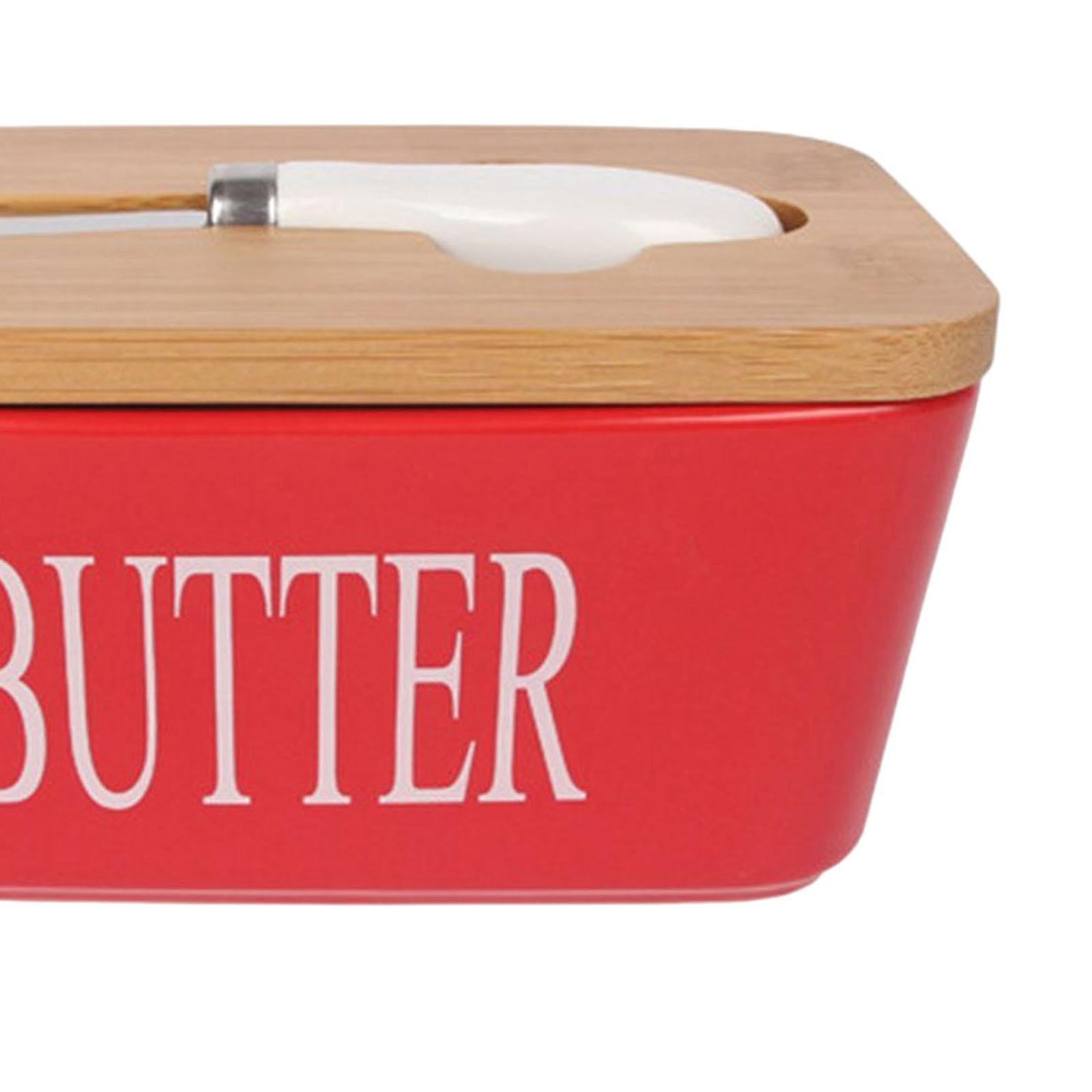 Ceramic Butter Keeper Preservation Case Fridge Organizer for Dining Kitchen red