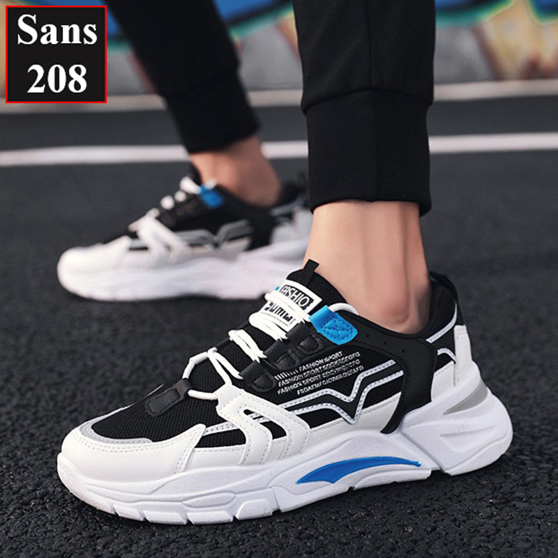 Giày thể thao nam sneaker đế cao Sans208 cổ thấp đen đỏ vàng xanh sport đẹp hàn quốc trẻ trung