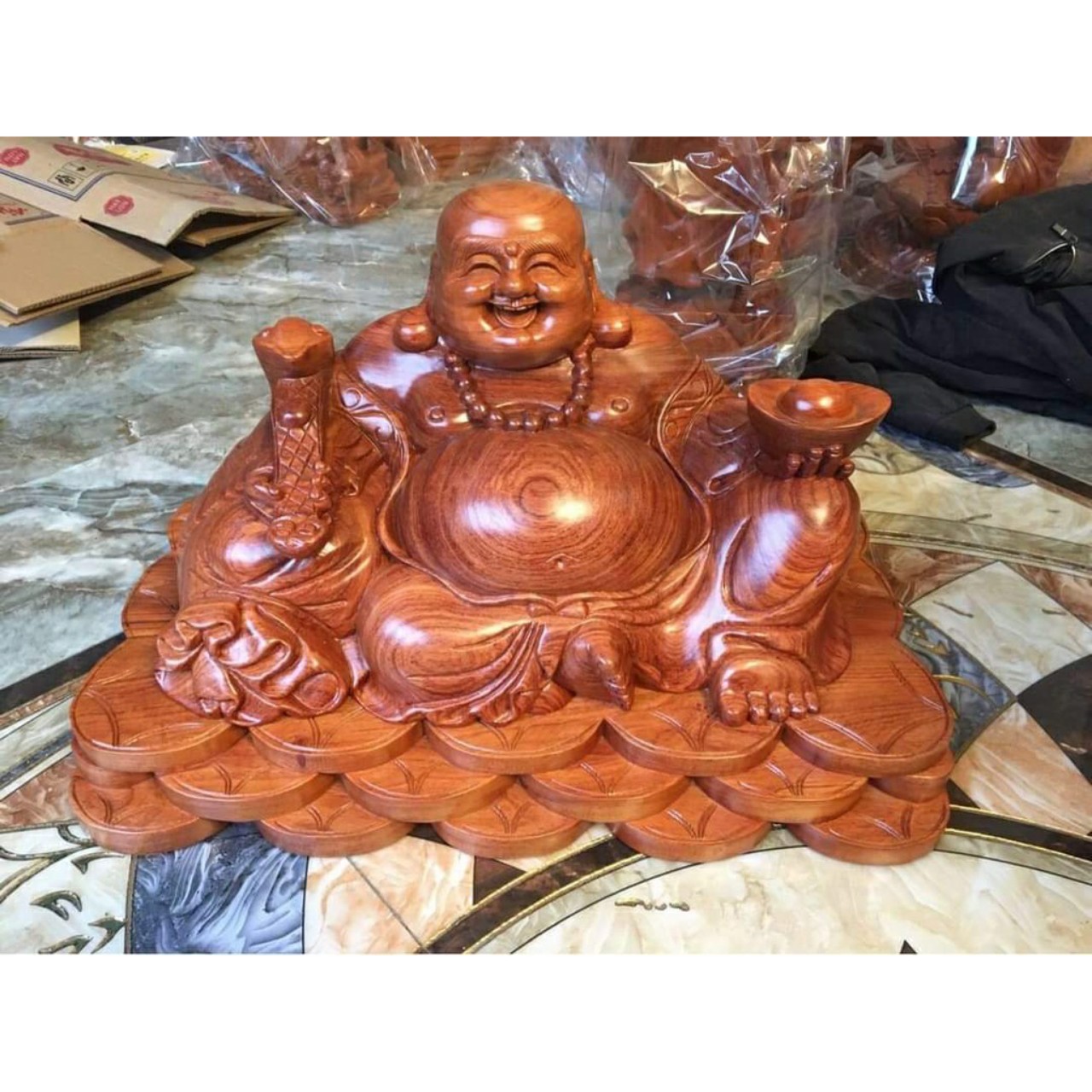 Tượng phật Di lặc ngồi đế tiên gỗ hương ngang 60 cm