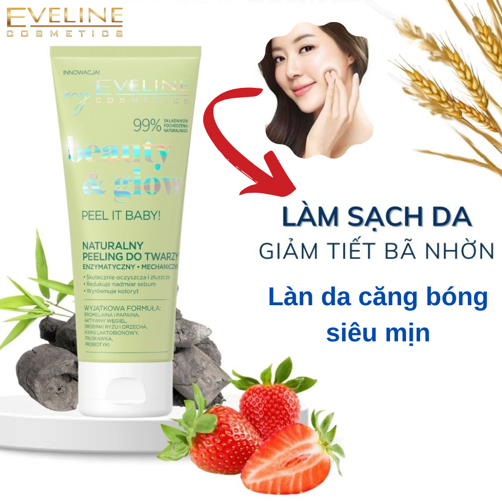 Tẩy da chết Eveline Beauty &amp; Glow làm sáng da với hạt massage và Enzyme tự nhiên 75ML