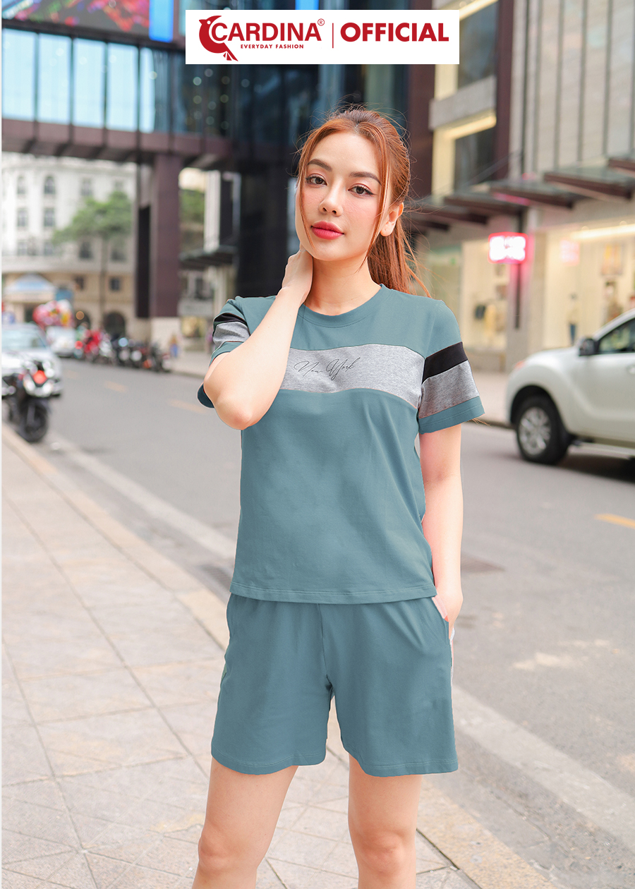 Đồ Bộ Nữ CARDINA Chất Cotton Kiểu Dáng Thể Thao Cao Cấp Bộ Mặc Nhà Quần Đùi Áo Cộc Tay Phối Màu  3CF01