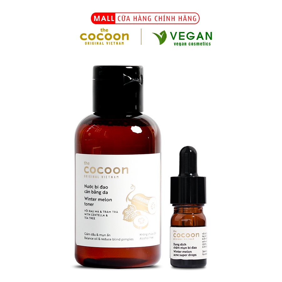 Combo Toner nước cân bằng da bí đao cocoon 140ml + Dung dịch chấm mụn cocoon 5ml