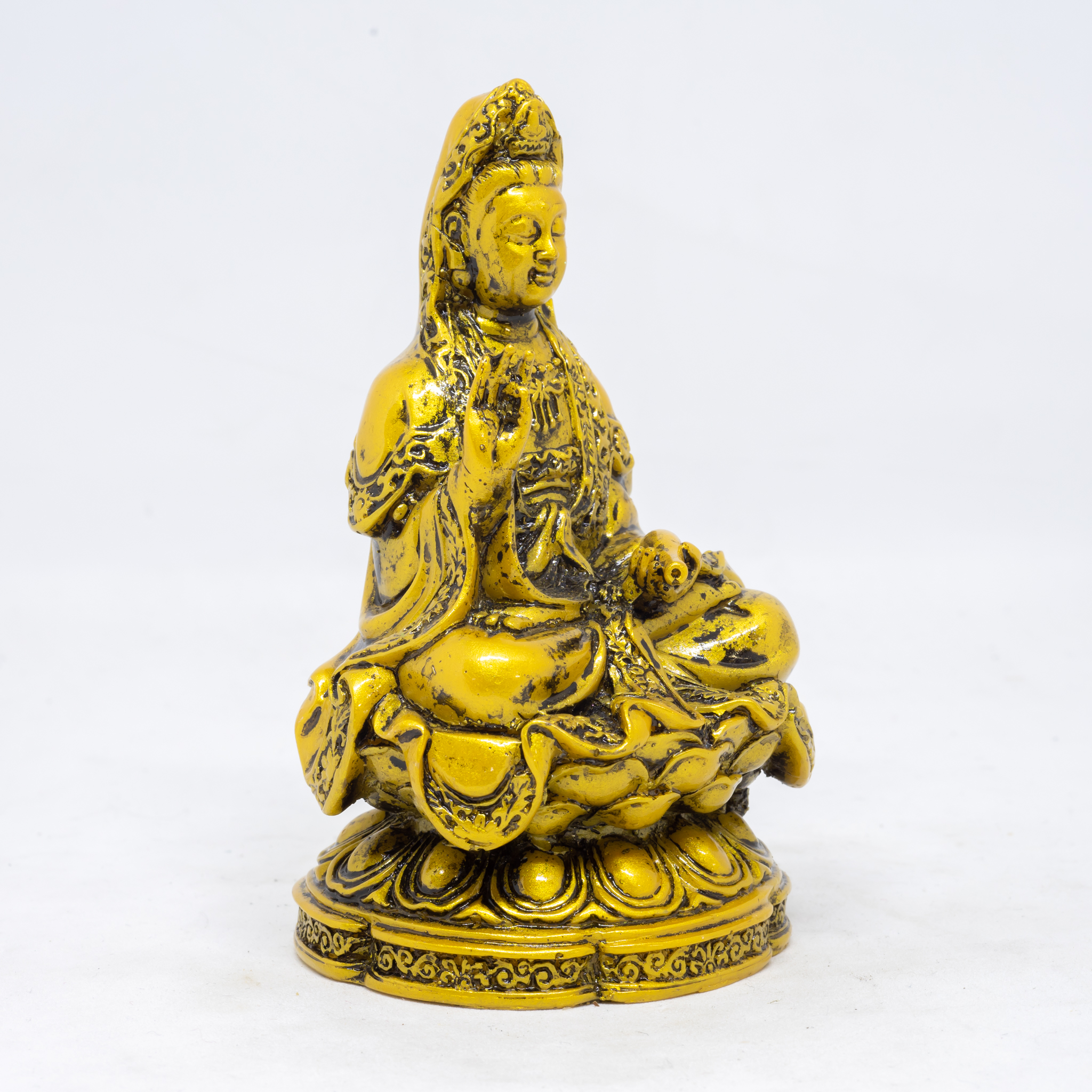 Tượng Phật Bà ngồi thiền tòa sen bằng đá màu vàng cao 12cm
