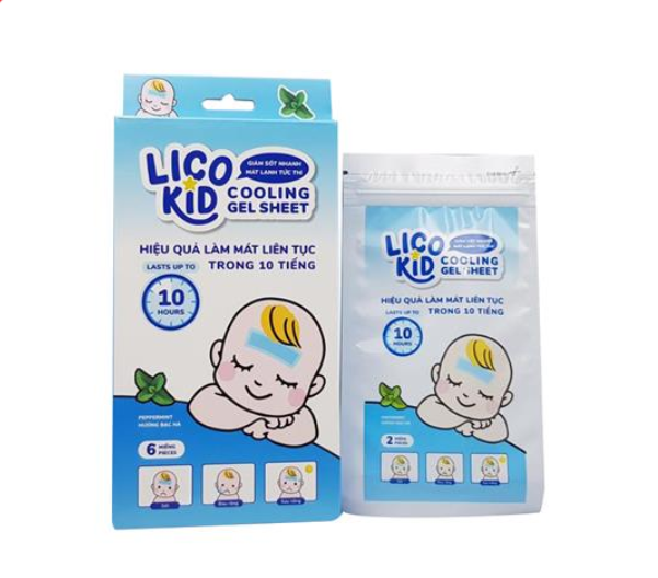 DÁN HẠ SỐT NHANH, GIẢM ĐAU, CHÙM MÁT LẠNH LICO KID BẠC HÀ - Hộp 6 Miếng