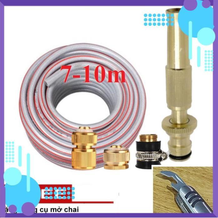 ️ Bộ dây vòi xịt nước rửa xe, tưới cây , tăng áp 3 lần, loại 7m, 10m 206587 đầu đồng,cút đồng+ mở chai