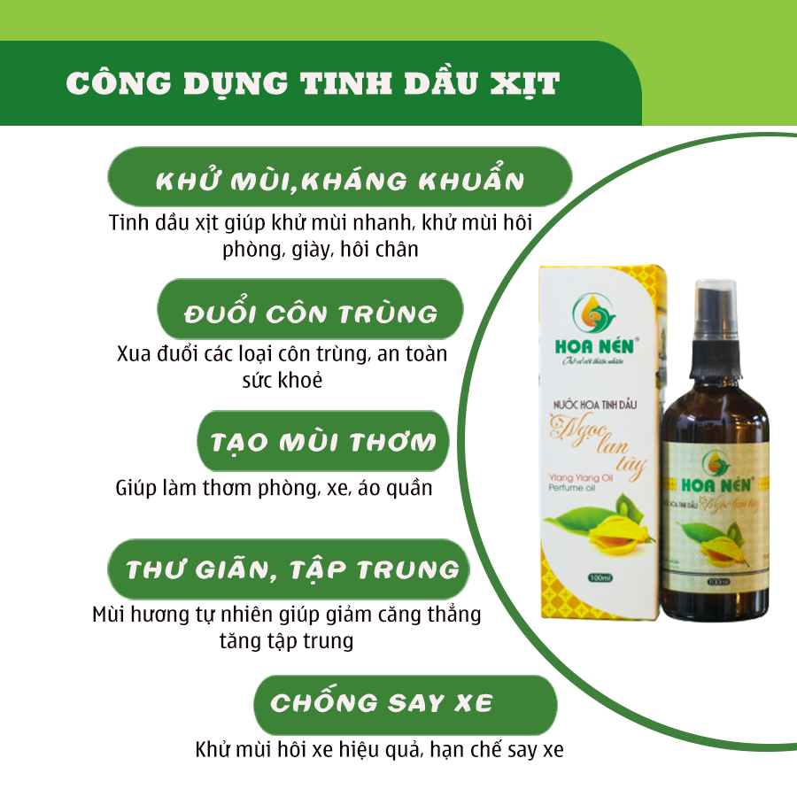 Chai Xịt nước hoa tinh dầu Ngọc lan tây 100ml - Hoa Nén -Làm thơm, kháng khuẩn, thư giãn