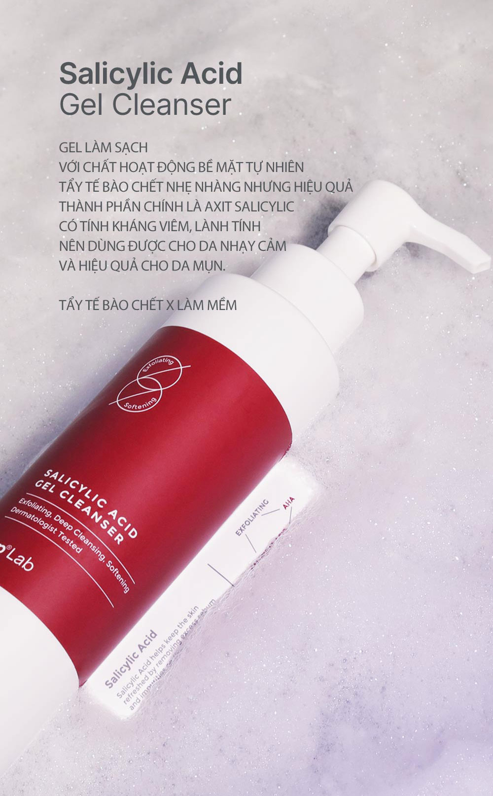 Gel rửa mặt cho da nhạy cảm, da mụn SNP LAB+ SALICYLIC ACID GEL CLEANSER 150ml