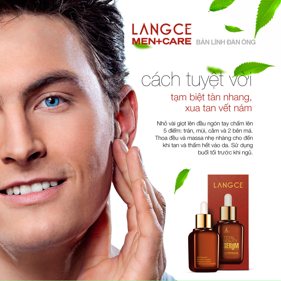 Serum Đỏ - Giảm Nám Tàn Nhang, Thâm Sau Mụn 30ml cho Nam TẶNG Gel Vệ Sinh Vùng Kín Nam 100ml LANGCE