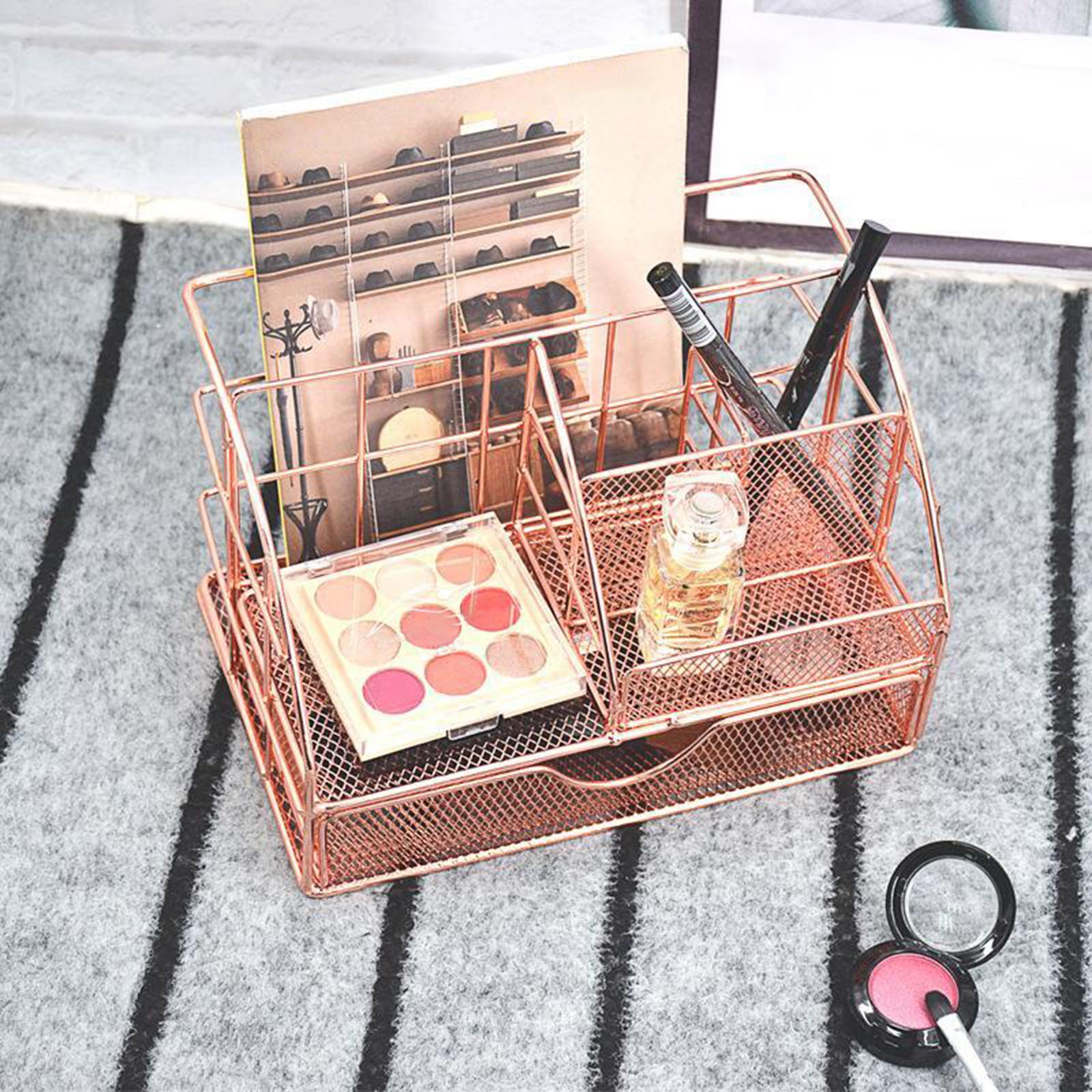 Rose Gold Desk Organizer for Makeup Pen Brushes Jewellery Pen Pencil Holder Case