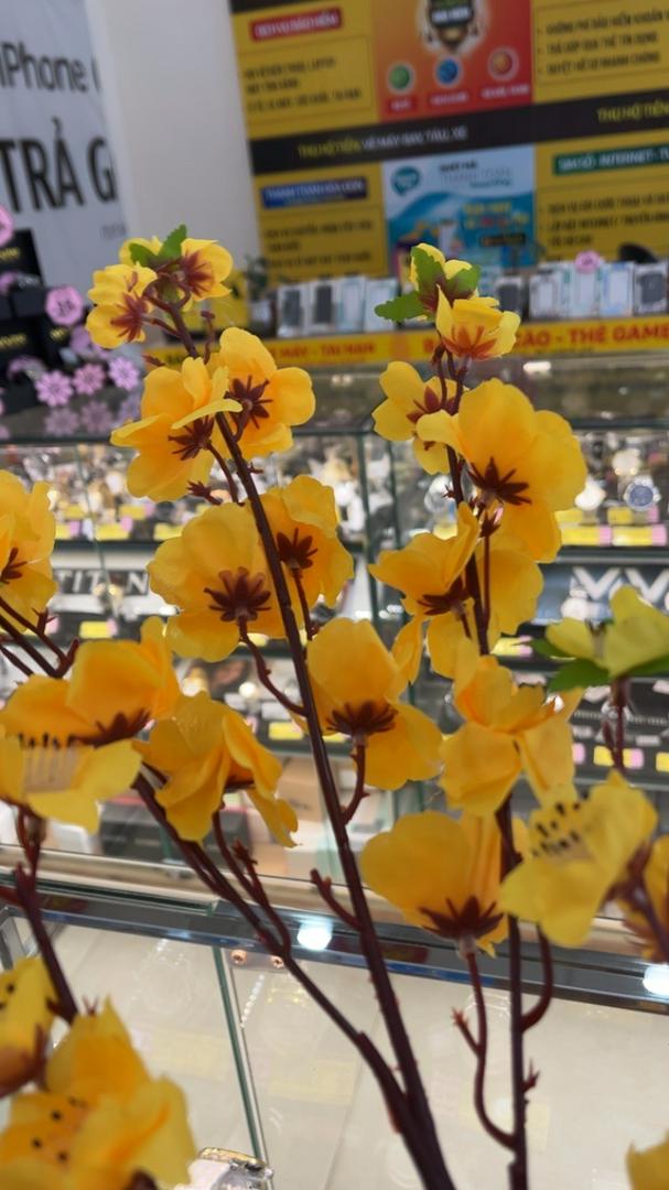 Hình ảnh Cành hoa đào giả, hoa mai giả dài 1M trang trí ngày Tết 