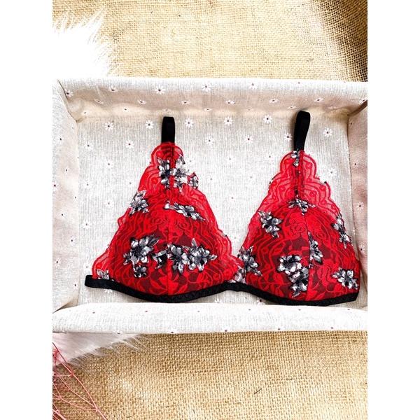 SET BRALETTE REN MÚT NGỰC HOA ĐỎ TƯƠI