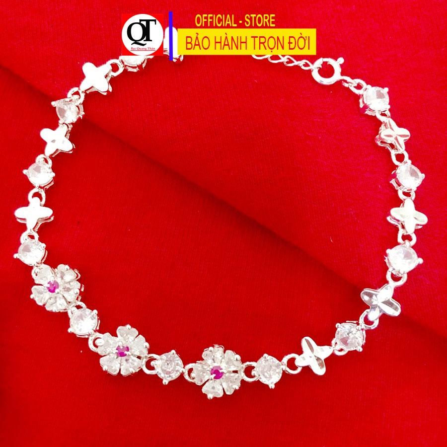 Lắc tay nữ hoa Mai thời trang chất liệu bạc ta đính đá cao cấp trang sức Bạc Quang Thản - QTVTNU24