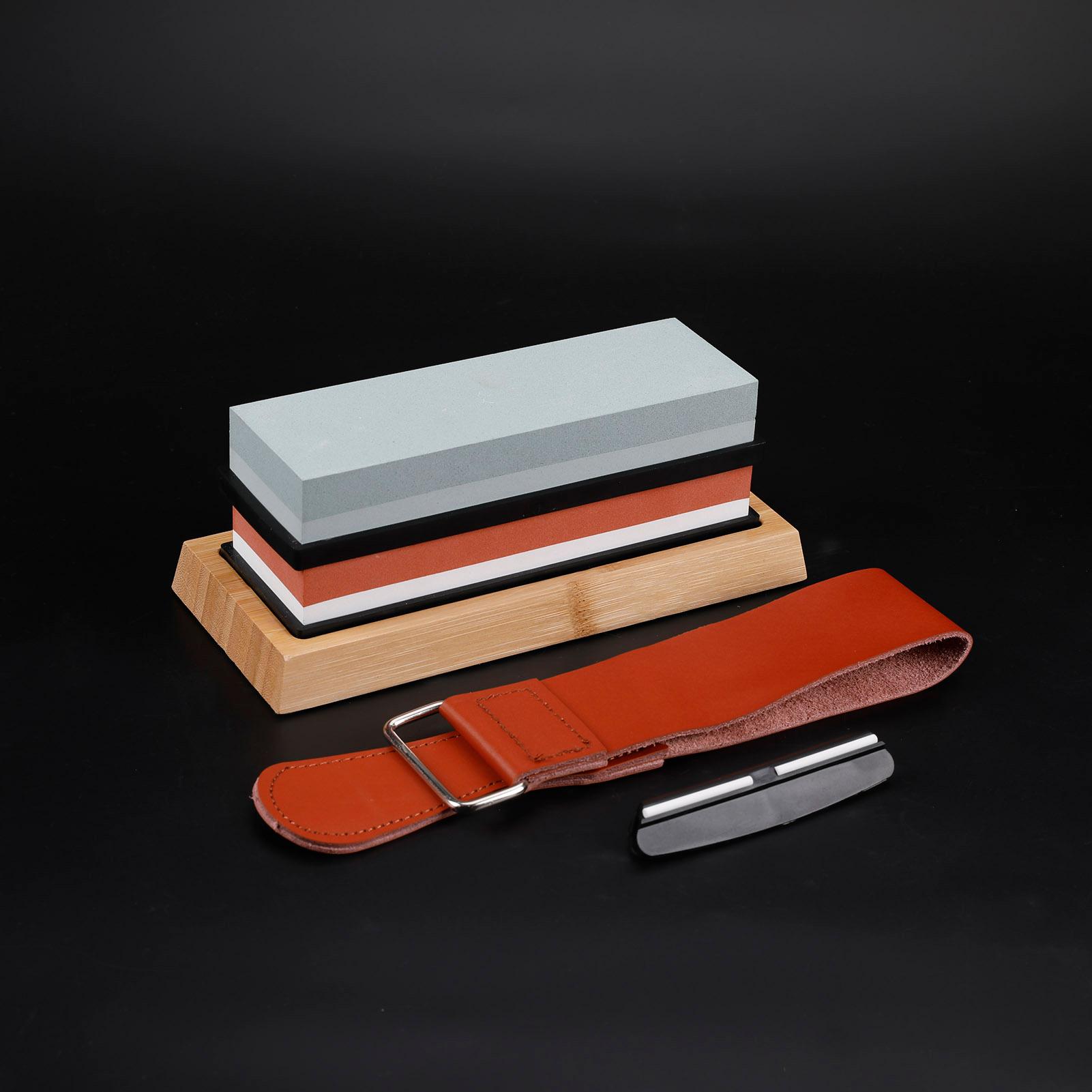 Bộ đá mài 2 mặt 400/1000 3000/80000, gồm giá đỡ bằng silicone, đế tre dây da, đá mài, kẹp góc, bộ dụng cụ chuyên nghiệp cho nhà bếp