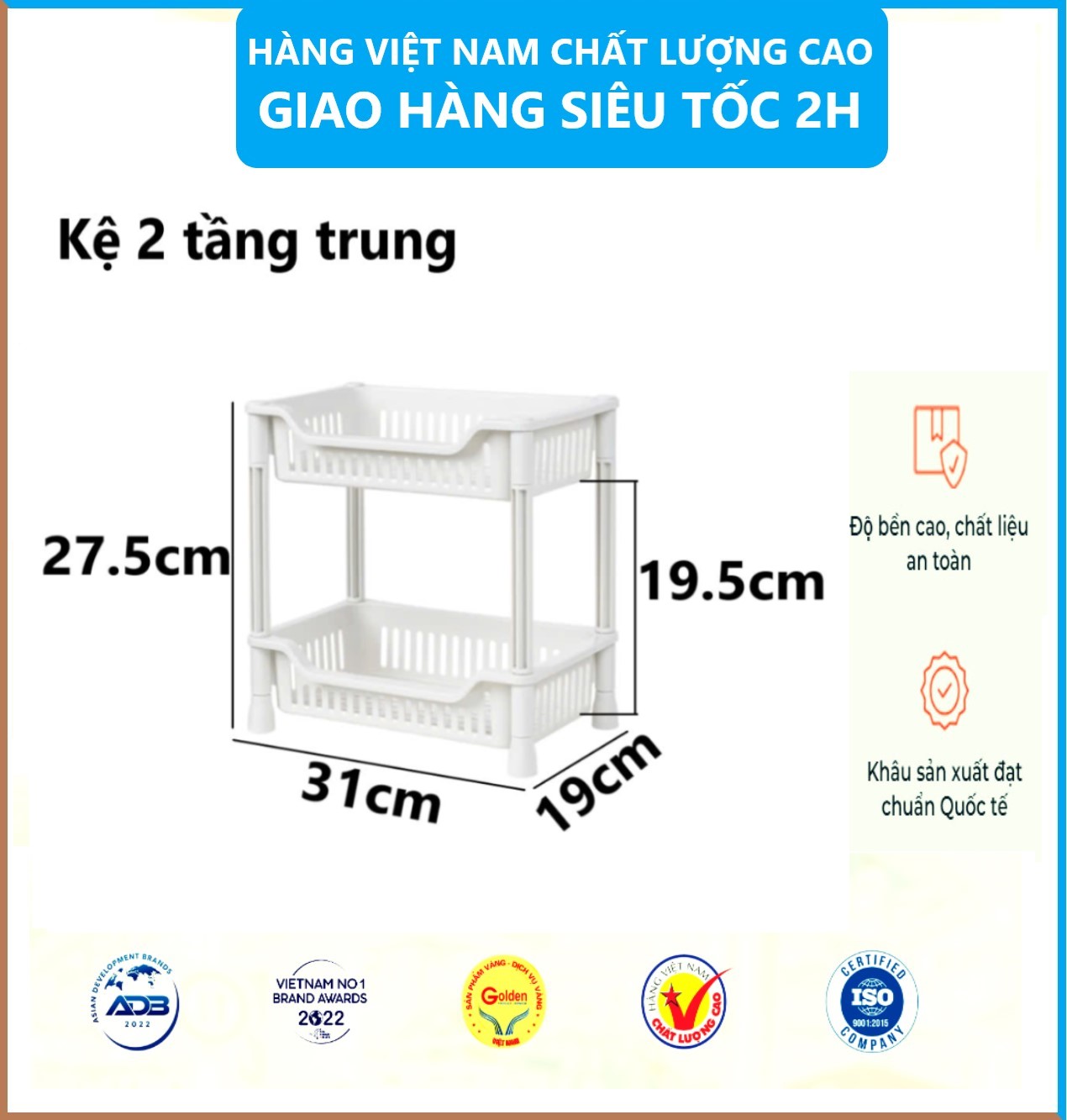 Kệ chữ nhật 2, 3 tầng nhựa VIỆT NHẬT - Đựng gia vị, chén đĩa bếp, đồ dùng phòng tắm size Trung- Hàng Việt Nhật (Giao màu ngẫu nhiên)