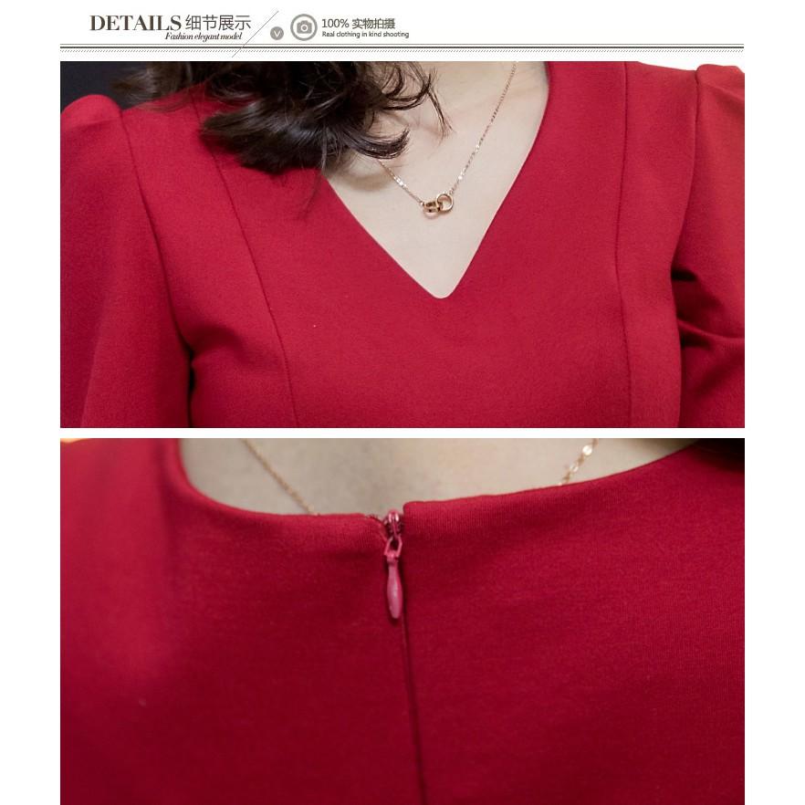 Đầm BISZE đi tiệc, đầm đi chơi tết cổ V tay phồng chanh xả