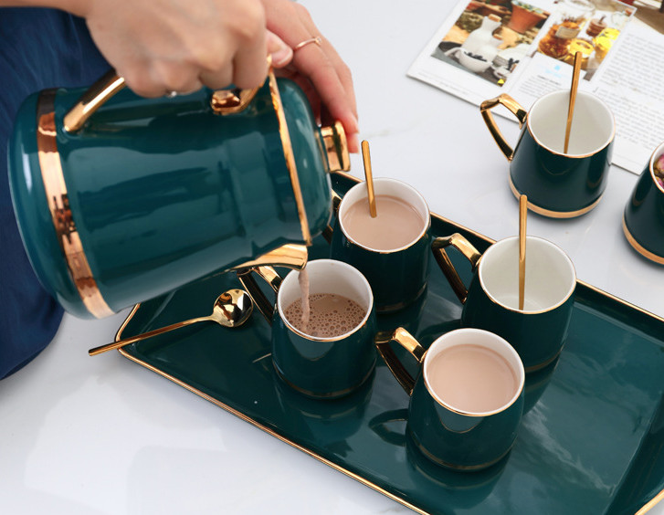 Bộ tách trà Tea Set Nordic Style Gold Trim Ceramic Tea Cup Set Including 6 Pcs