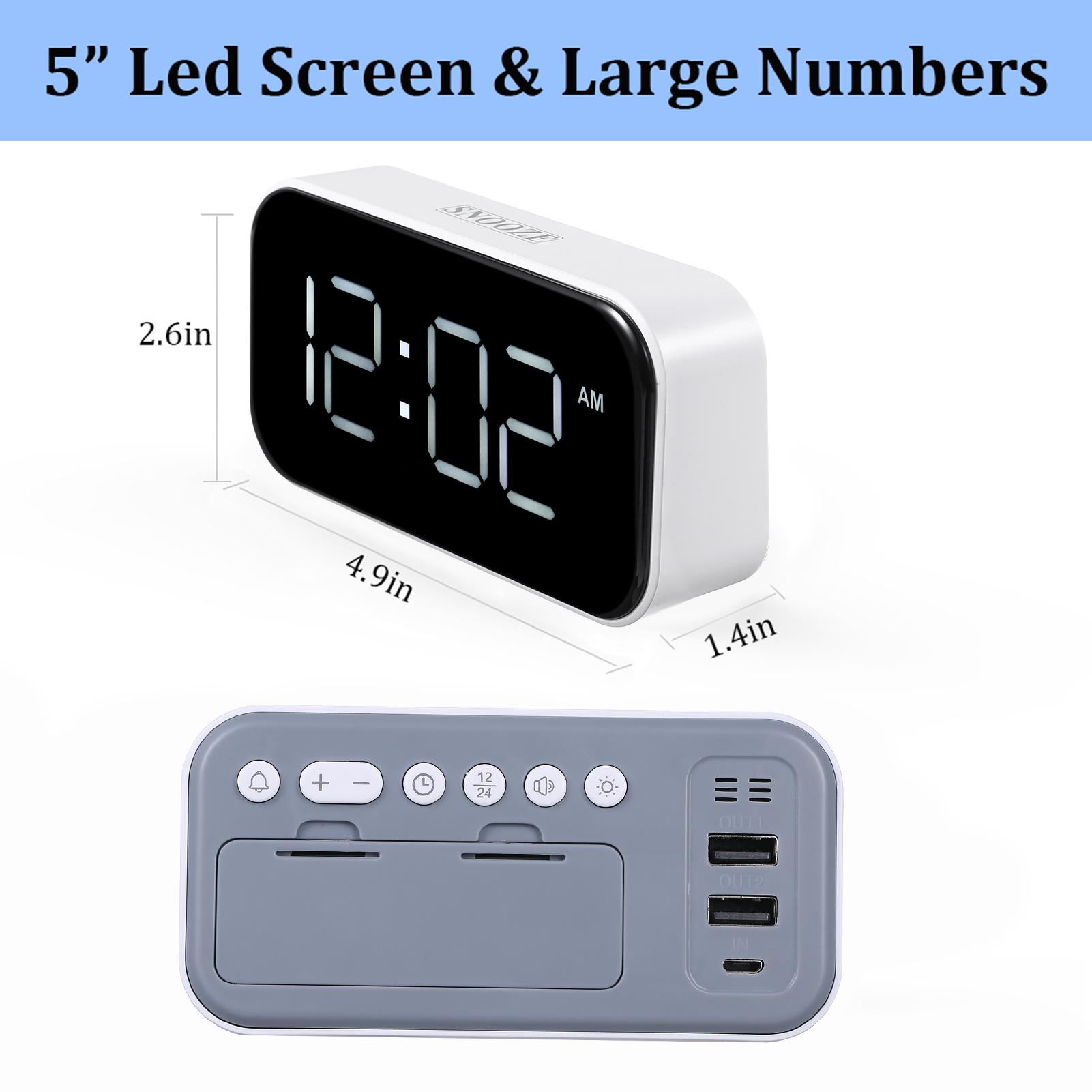 Đồng hồ báo thức toàn màn hình kỹ thuật số 5 inch với 6 mức độ sáng hiển thị