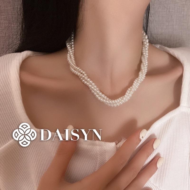 N410 choker vòng cổ hạt Trai, dây chuyền hạt bẹt dây chuyền mang áo dài 3 sợi hạt 6mm xoắn, sang trọng cho nữ