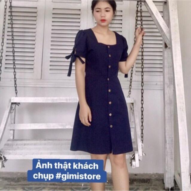 ĐẦM CỔ VUÔNG TAY NƠ kt