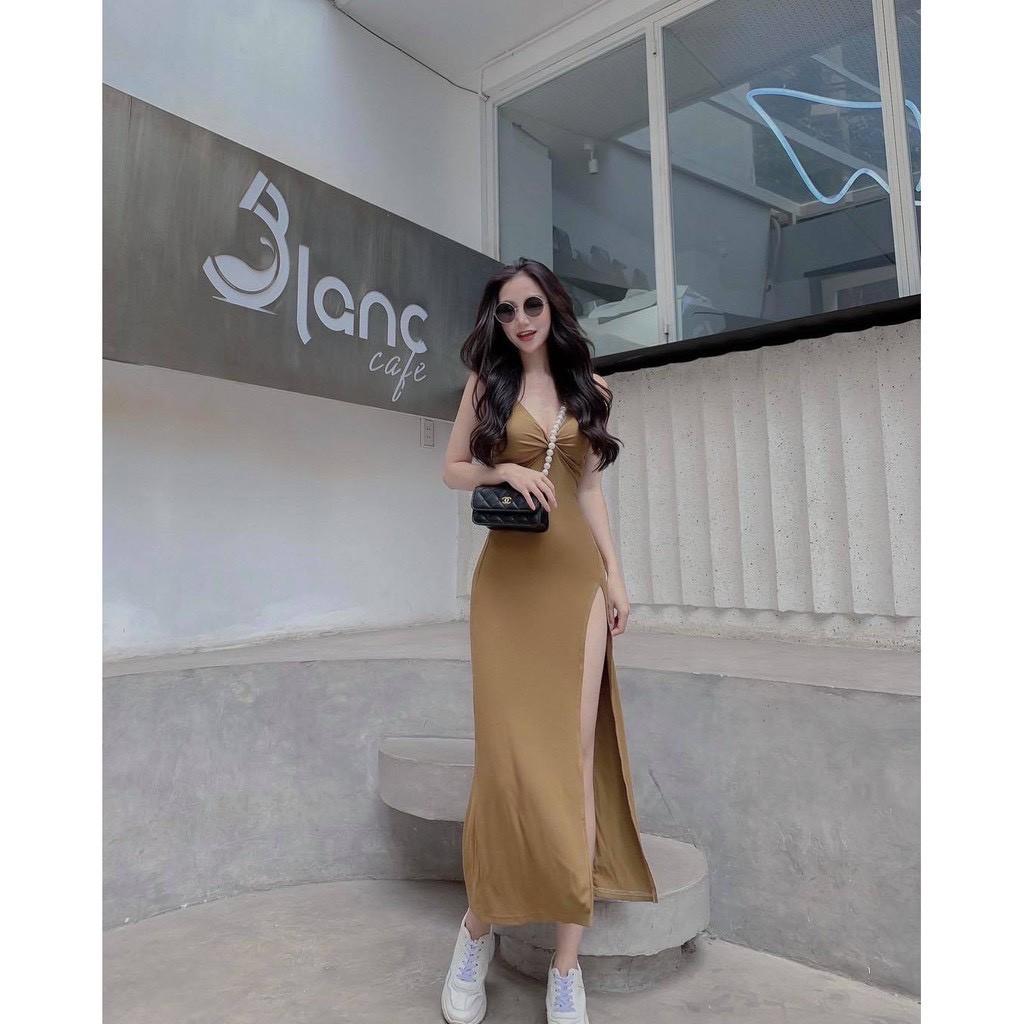 Đầm lụa xẻ 2 dây - Carotshop