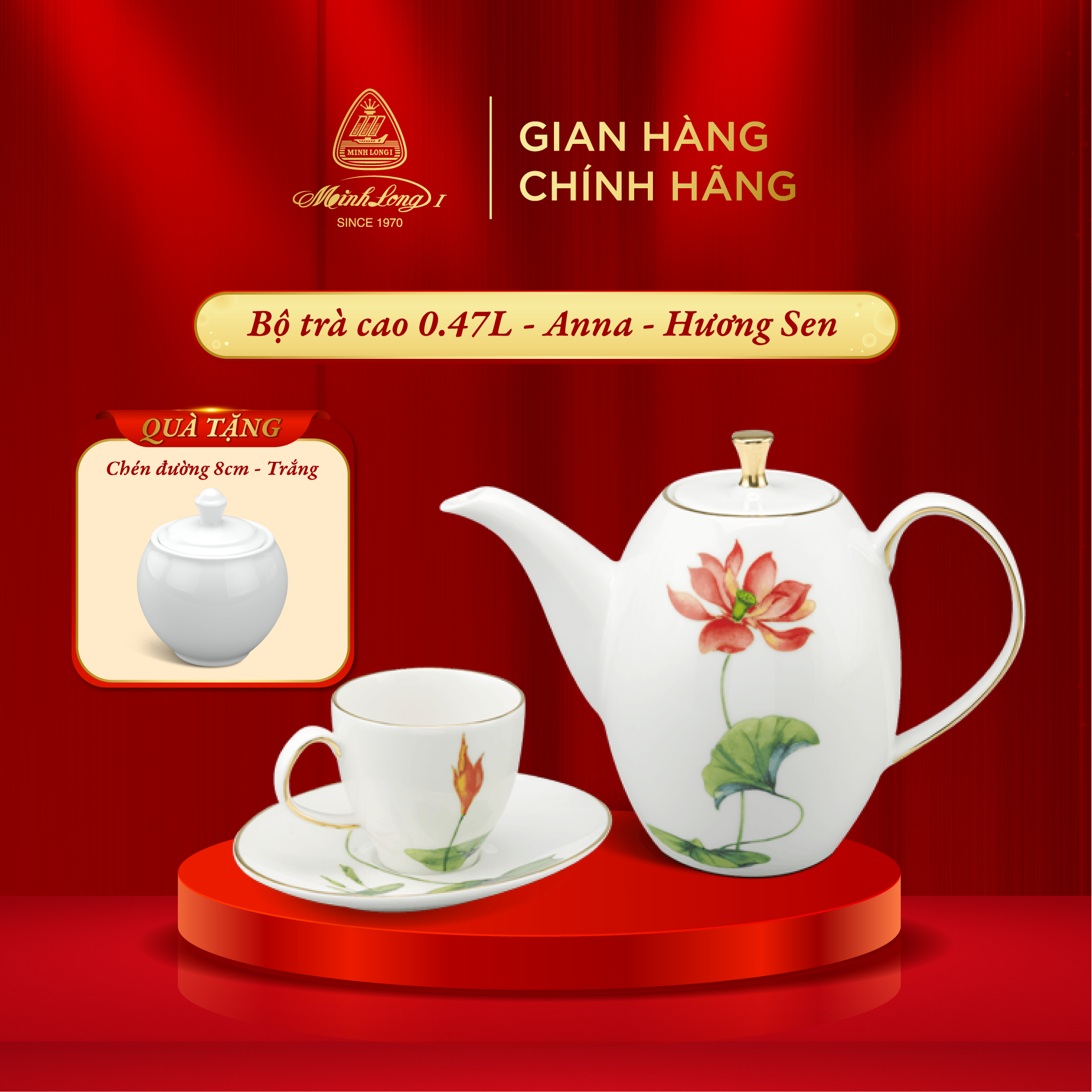 Bộ trà cao 0.47 L  Anna IFP Hương Sen Sứ cao cấp Minh Long