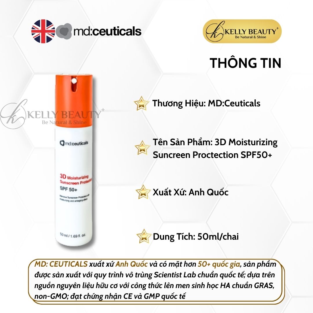 Kem Chống Nắng Cho Da Treatment - 3D Moisturizing Sunscreen Protection SPF 50+ - MD:Ceuticals | Kelly Beauty