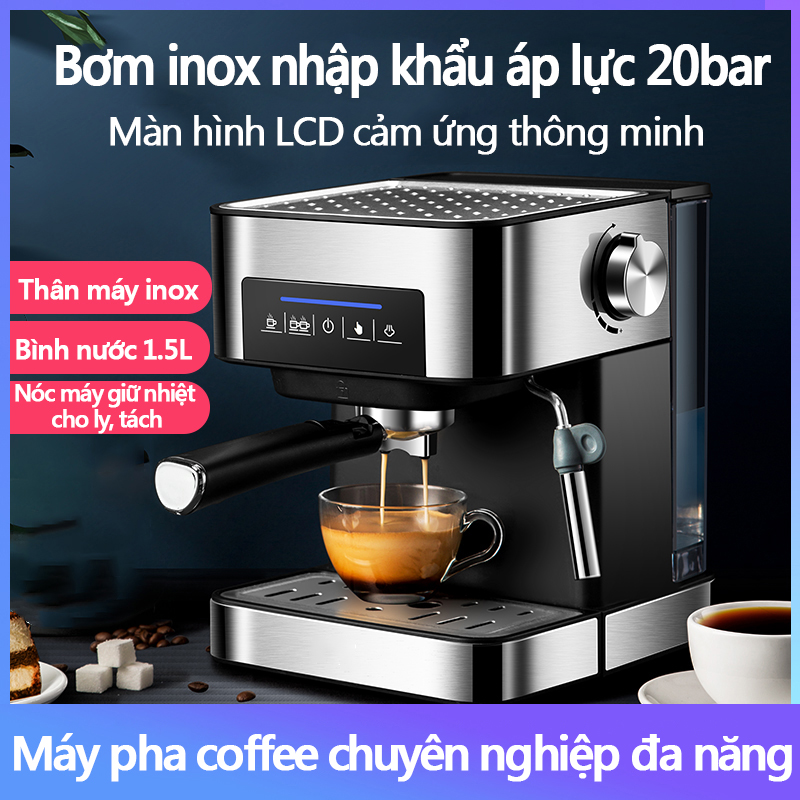 Máy pha cà phê inox không gỉ đánh sữa, màn cảm ứng thông minh lực chảy 20bar - Bảo hành 6 tháng