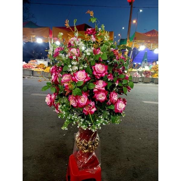 Cành hoa Hồng Nhung 9 bông cao cấp nhập khẩu 1m- Hoa giả trang trí