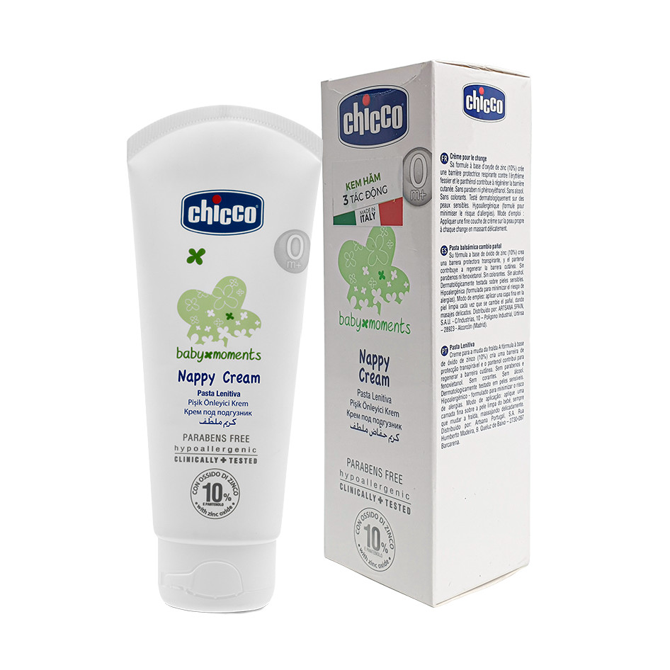 Kem Chống Hăm Dưỡng Da 3 Tác Động Chicco Baby Moments Nappy Cream, cho Bé Từ 0 Tháng, 100ml (Chính Hãng)