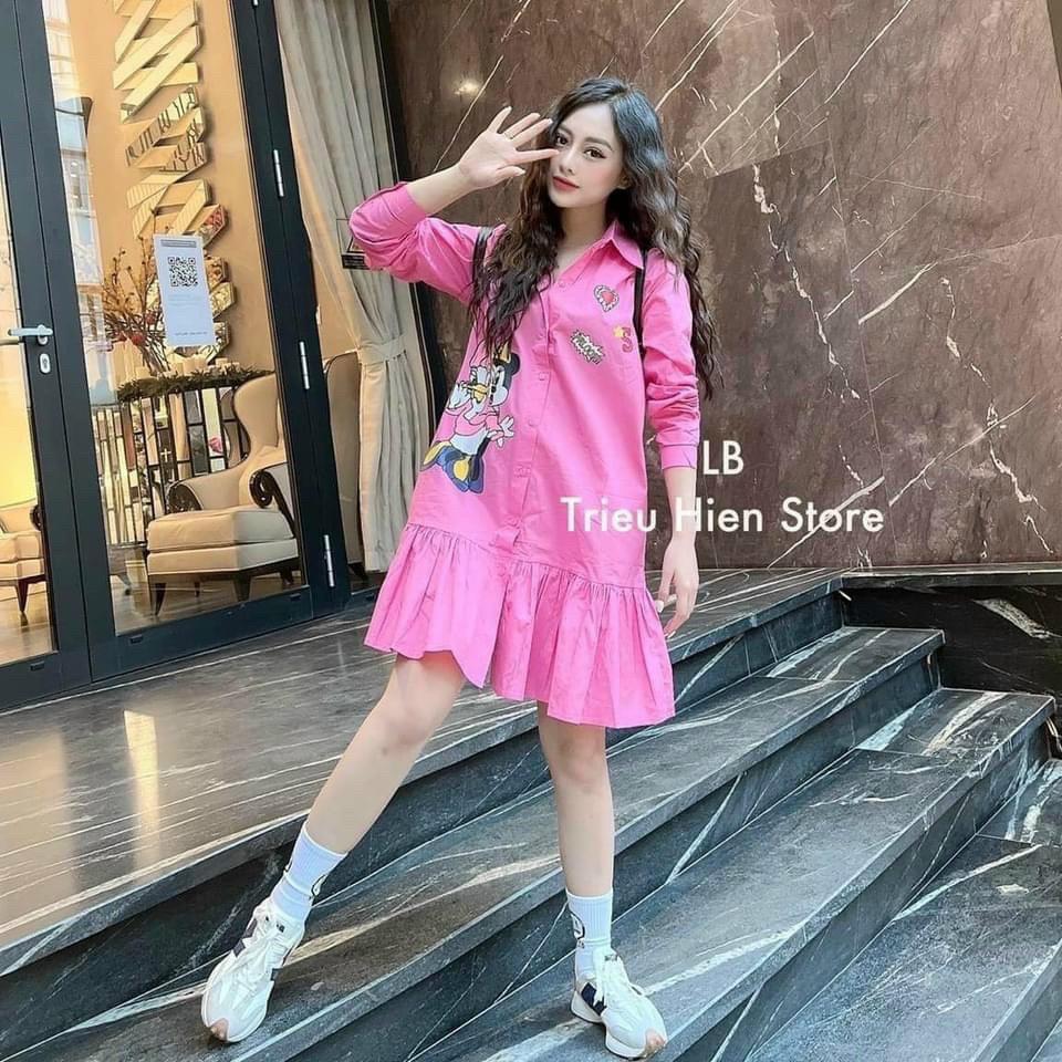 VÁY SƠ MI HỒNG MÀU SIÊU CUTE