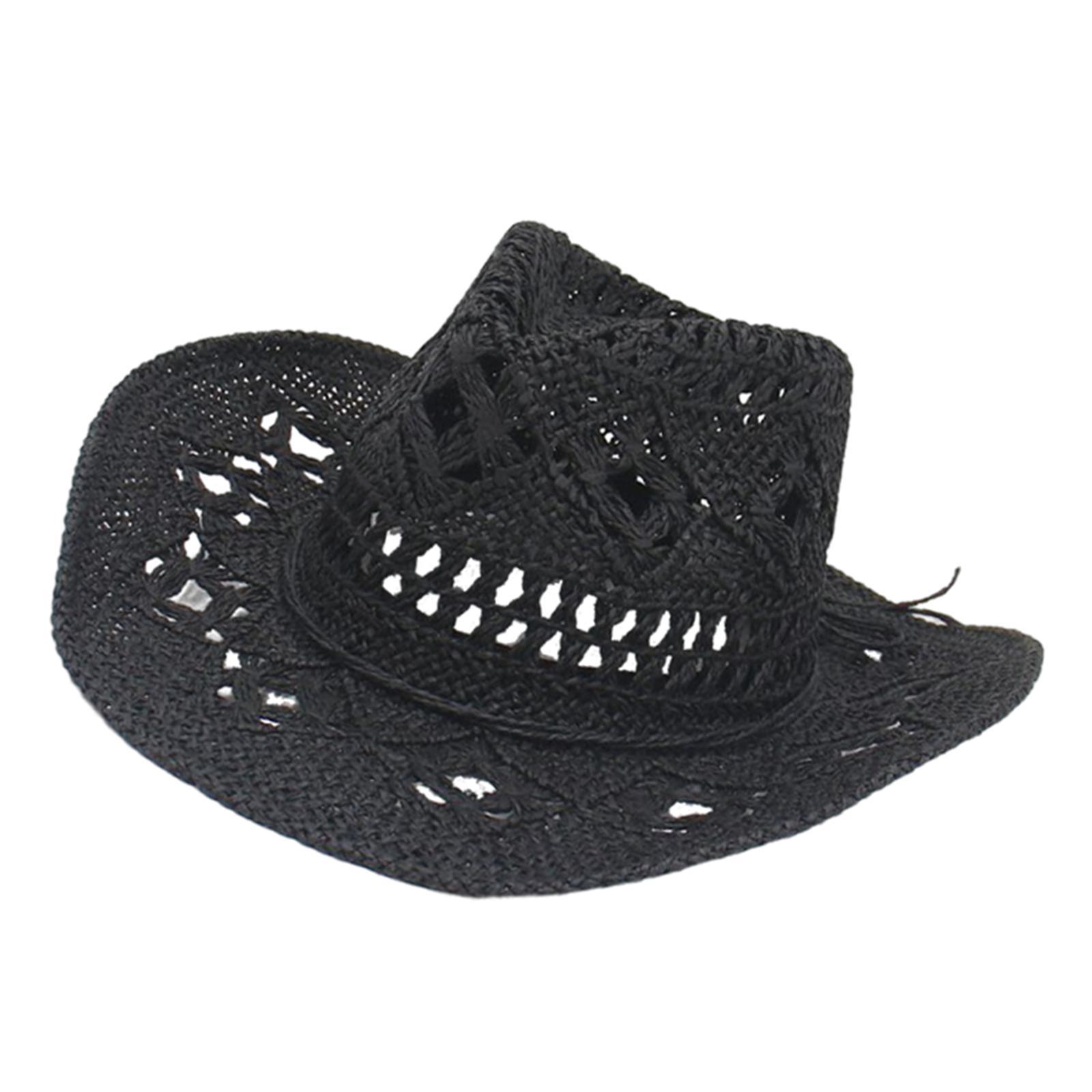 Straw Western Cowboy Hat Wide Brim Sun Hat Floppy Beach Hat for Outdoor