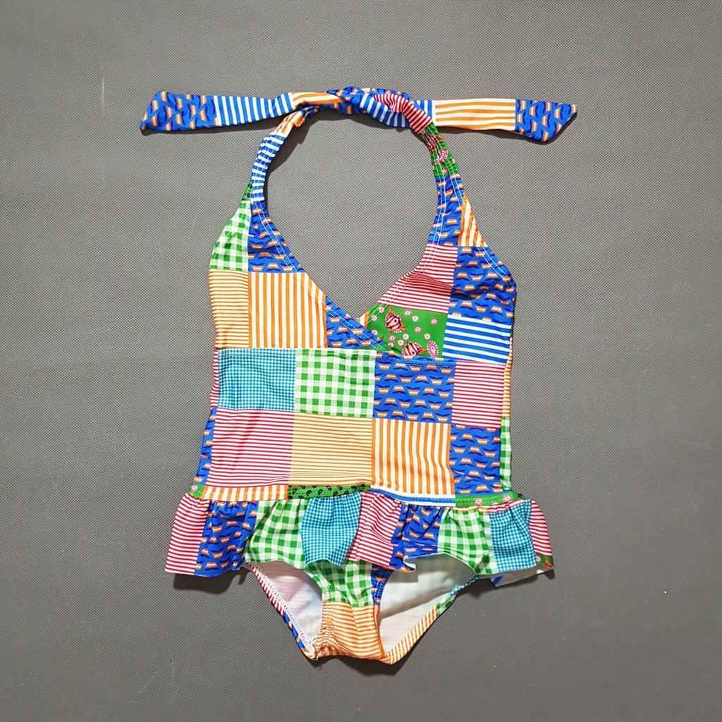 Bộ đồ bơi bikini liền thân họa tiết ô vuông mùa hè dễ thương cho bé gái