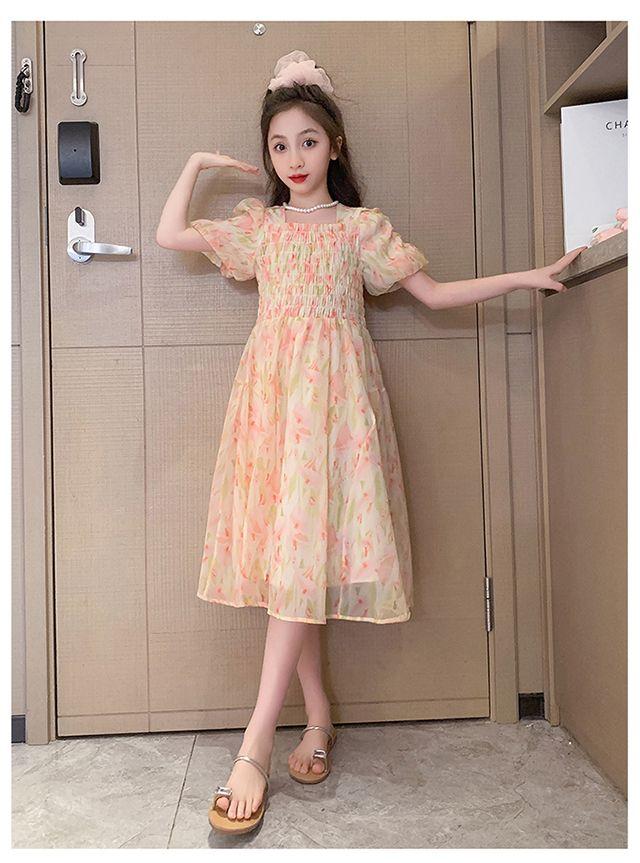 DONGSHOP HOT Cô gái váy mùa hè phong cách phương Tây 2023 Big Boy váy mùa hè chiffon đầm mùa hè cô gái mảnh hoa công chúa váy