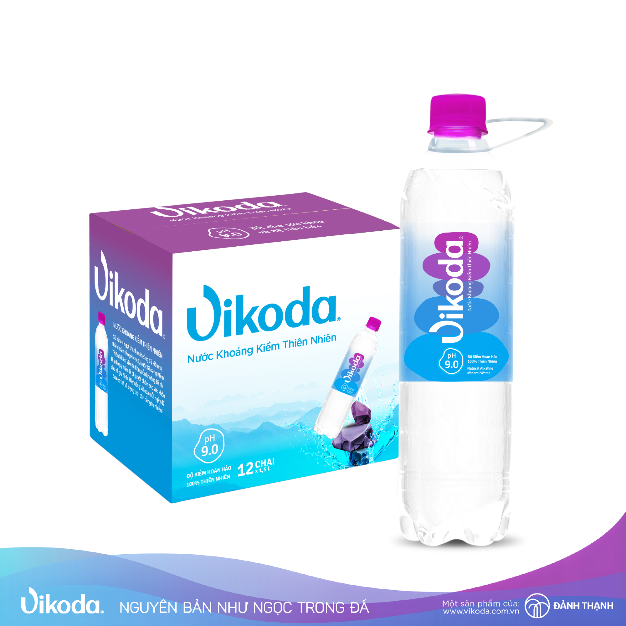 Thùng 12 chai Nước Khoáng Kiềm Thiên Nhiên Vikoda 1.5L