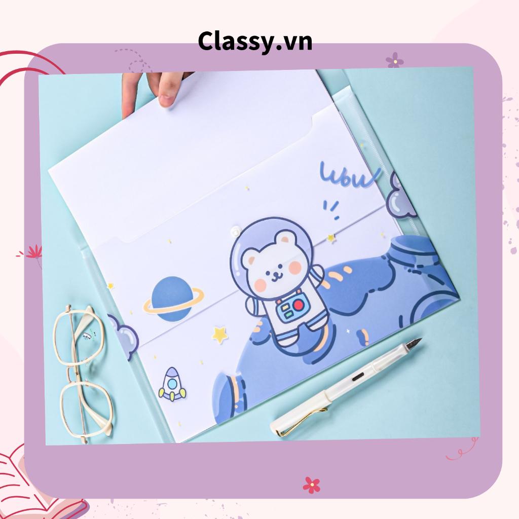 Túi đựng giấy a4  Classy nhựa PP in hình xinh xắn cute giá rẻ khóa bấm PK778
