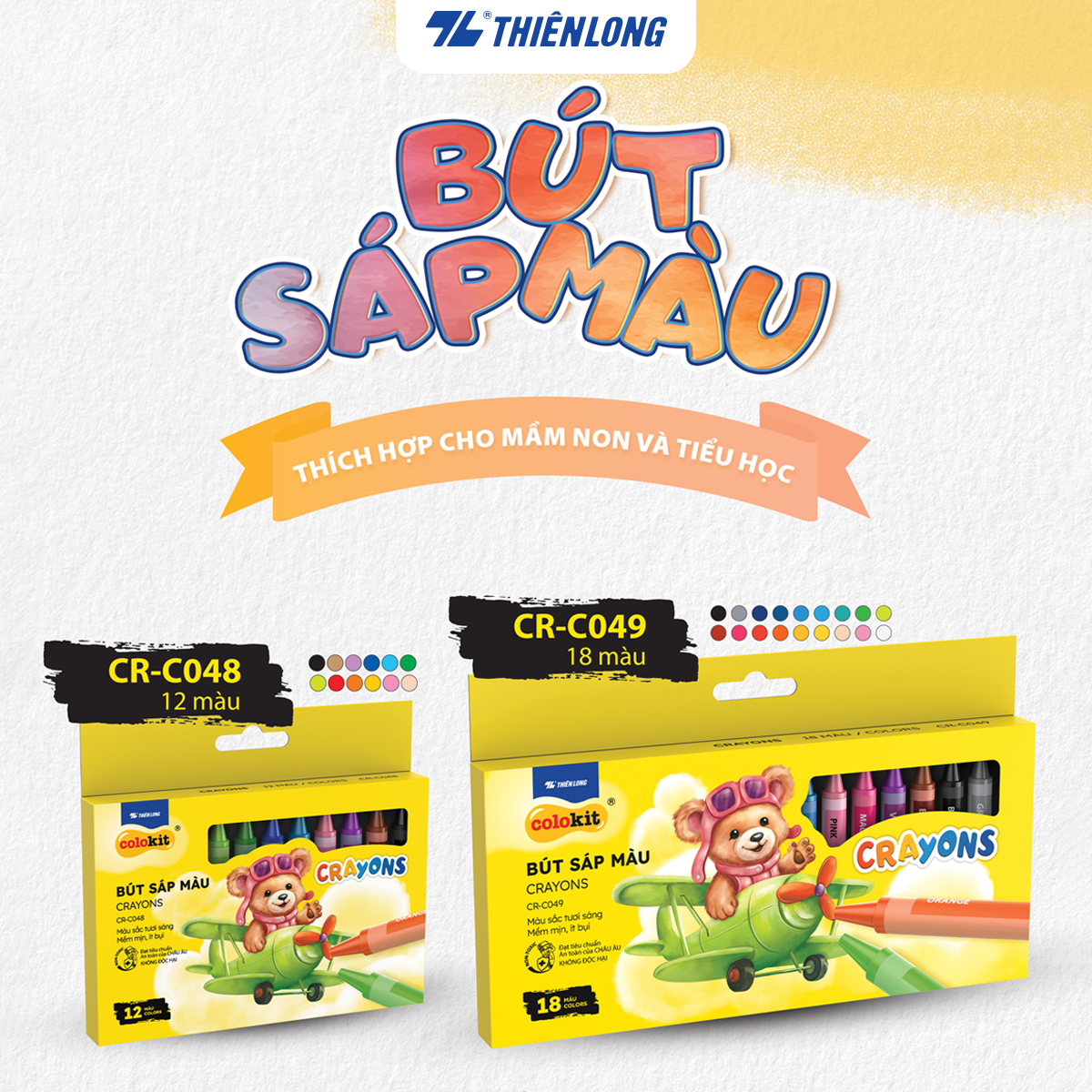 Bút sáp 12/18 màu Thiên Long Colokit - Màu sắc tươi sáng Phủ đều màu Bền màu