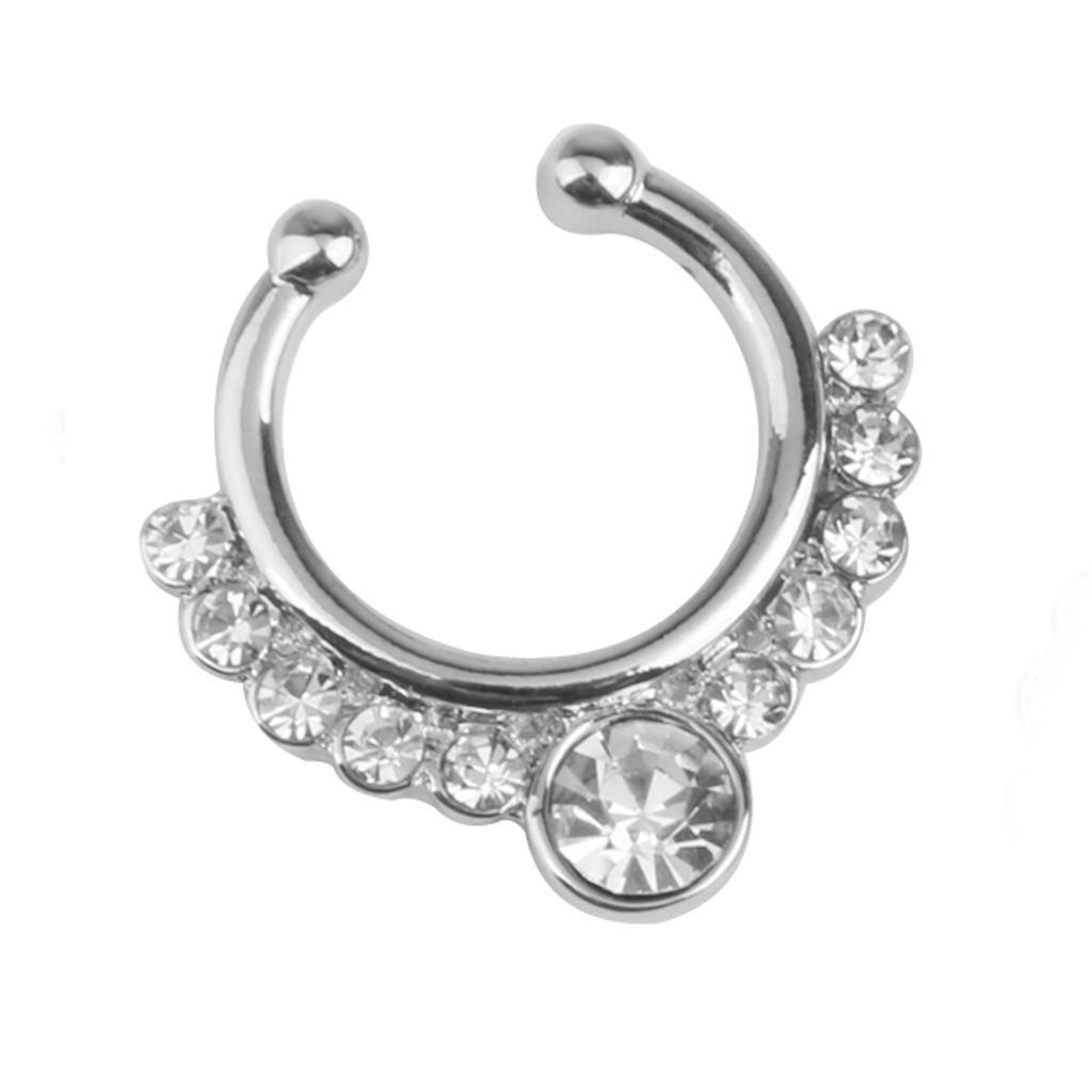 Crystal Rhinestone Fake Septum Clicker Non Piercing Hanger Clip On Nose Ring
