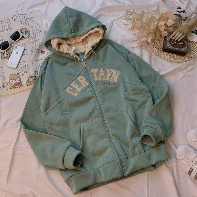 Áo khoác hoodie form rộng chất nỉ ngoại CERTAIN kéo khoá có mũ dày to unisex nhiều màu,chữ nỗi thời trang hàn