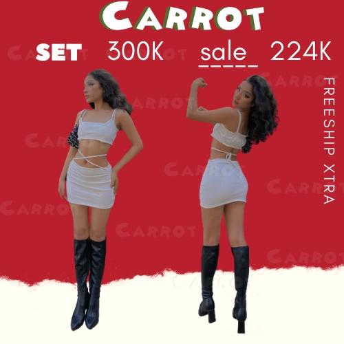Set đồ nữ sanh chảnh, bộ đồ nữ cá tính áo croptop 2 dây chân váy cột dây trắng ôm body carrotxinhdep