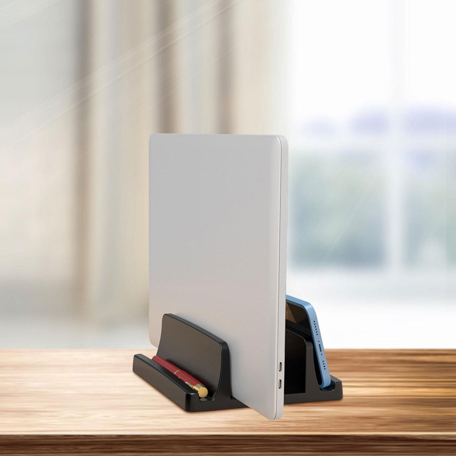Vertical Laptop Stand Holder Dual Slots Design Durable Mobile Phone Stand for Home