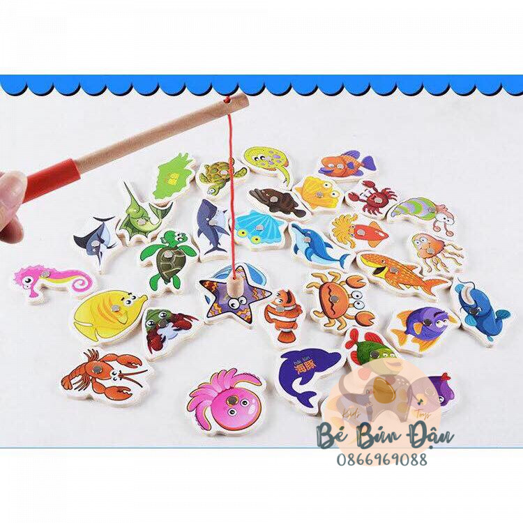 Bộ Đồ Chơi Câu Cá Đại Dương Bằng Gỗ 32 Chi Tiết Có Bể Câu Cho Bé