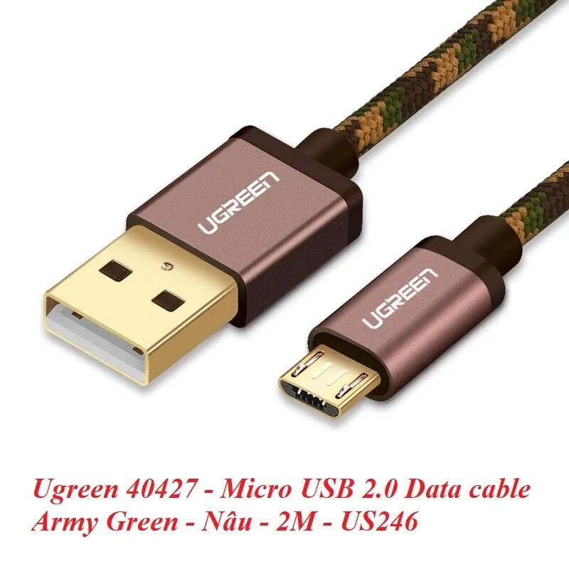 Ugreen UG40427US246TK 2M màu Nâu Cáp sạc truyền dữ liệu USB 2.0 sang MICRO USB dây bọc lưới - HÀNG CHÍNH HÃNG