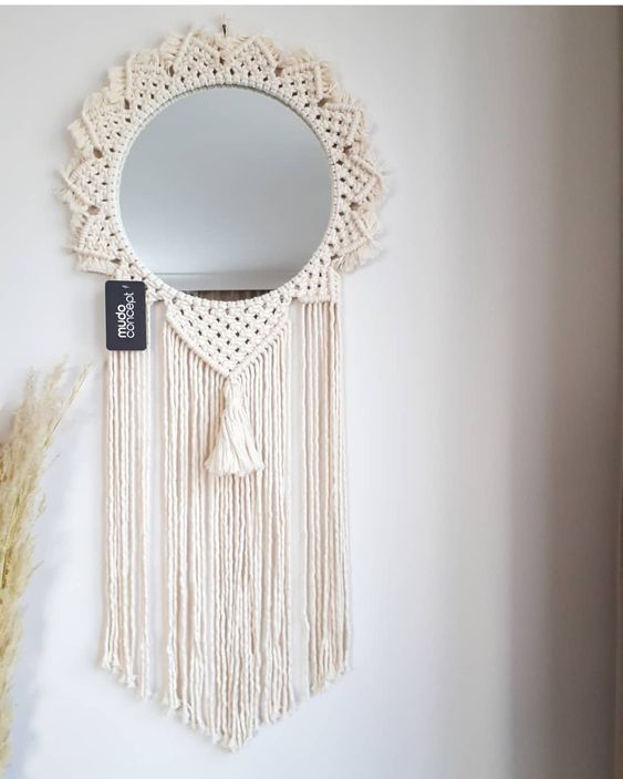 Gương Bỉ treo tường trang trí khung viền tết macrame nghệ thuật