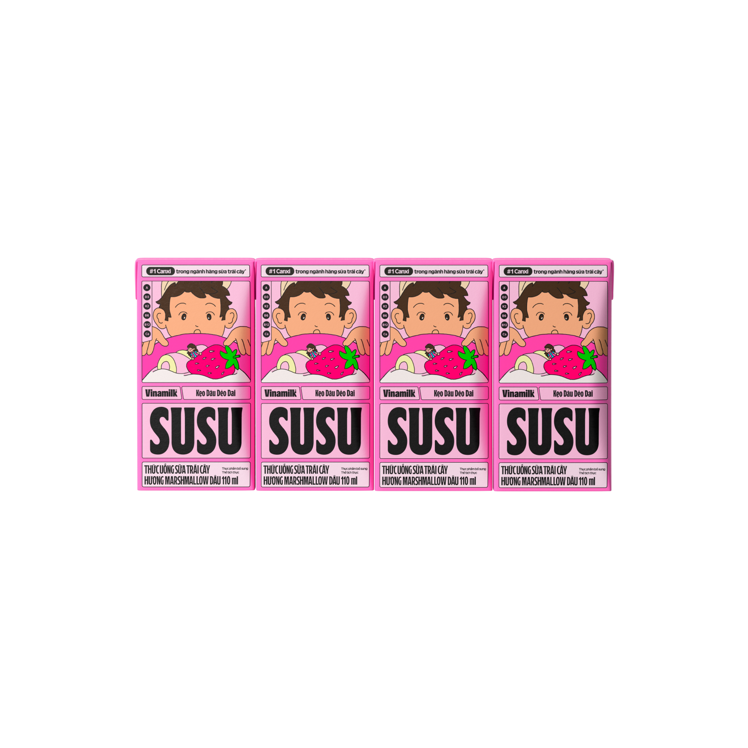 Thức uống sữa trái cây Susu Hương Mashmallow Dâu - Hương Đào Vải Vinamilk Hộp 110 ml