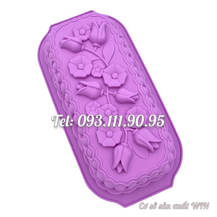 Khuôn silicon làm đế bánh, rau câu, bánh mì hình chữ nhật các loại hoa - Loại 32 cm - Mã số 1127