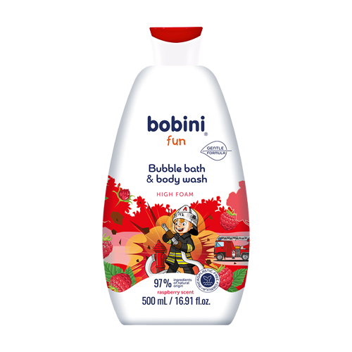 Gel tắm trẻ em tạo bọt Bobini Fun mềm mịn hương mâm xôi 1+ tuổi 500ML