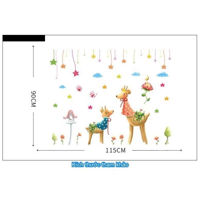 Decal trang trí tường - Mẹ con nai nhỏ nhắn