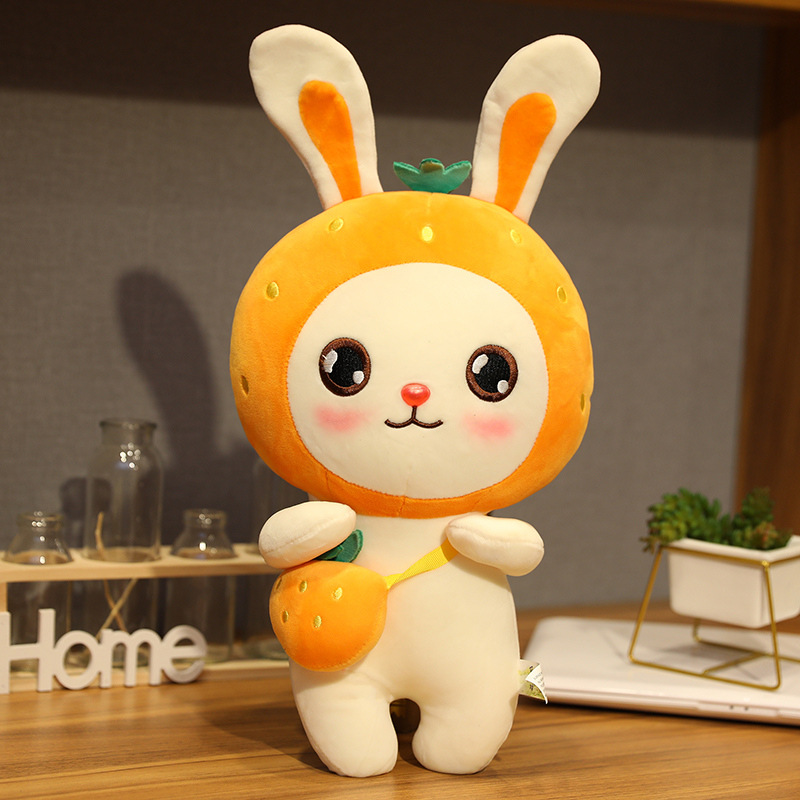 Gấu bông thỏ đầu trái cây đeo túi siêu mềm dễ thương (40cm) vải miniso mềm mại êm ái hàng cao cấp, an toàn cho trẻ nhỏ