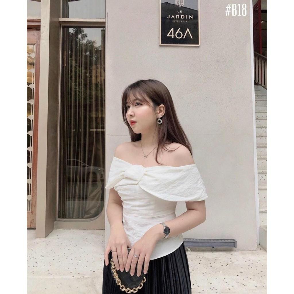 Áo Lệch Vai Tone trắng vải linen xước tiểu thư