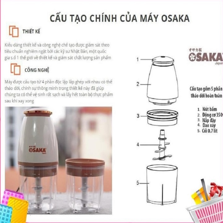 Máy xay Osaka Japan Model Mới, Máy Xay Sinh Tố Cầm Tay Mini Đa Năng 350W HOT, Máy Xay Thịt Xay Đá